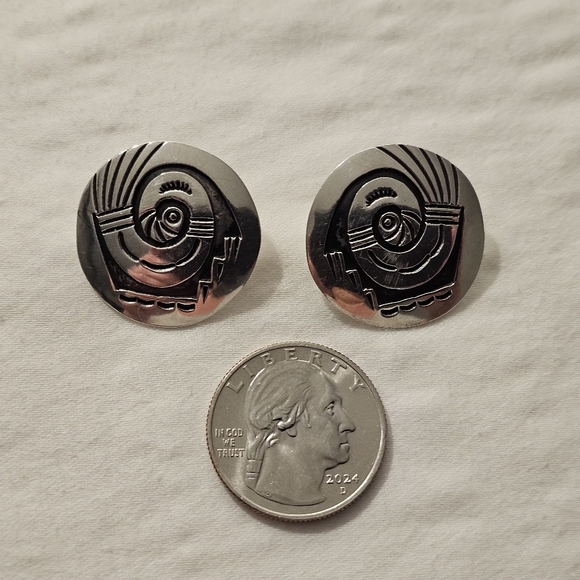 Vintage Hopi Sterling Silver Overlay Post Earrings – Unsigned Artisan - Picture 5 of 5
